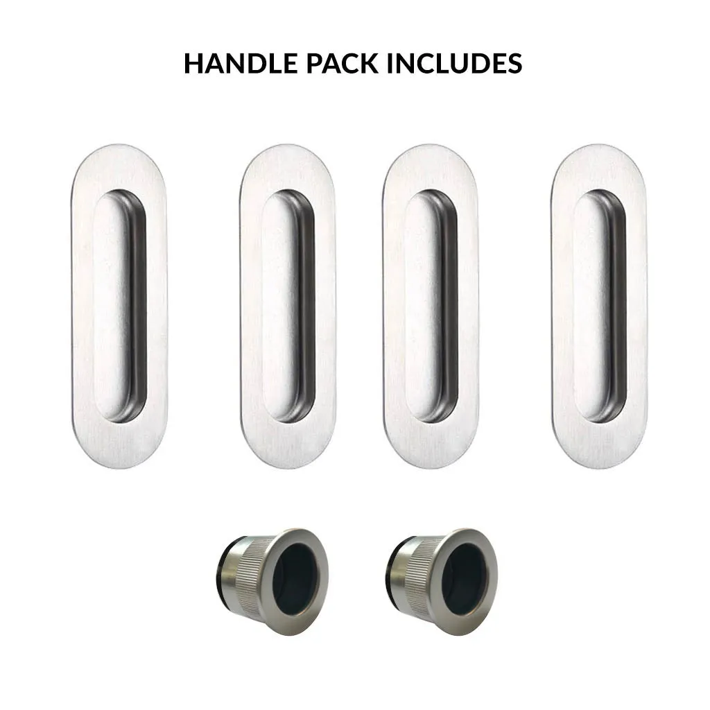 2 Pairs of Burbank 120mm Sliding Door Oval Flush Pulls and 2x  Finger Pull - Satin Stainless Steel