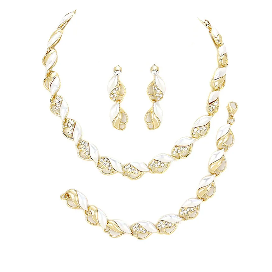 3PCS Crystal Rhinestone Marquise Necklace Set