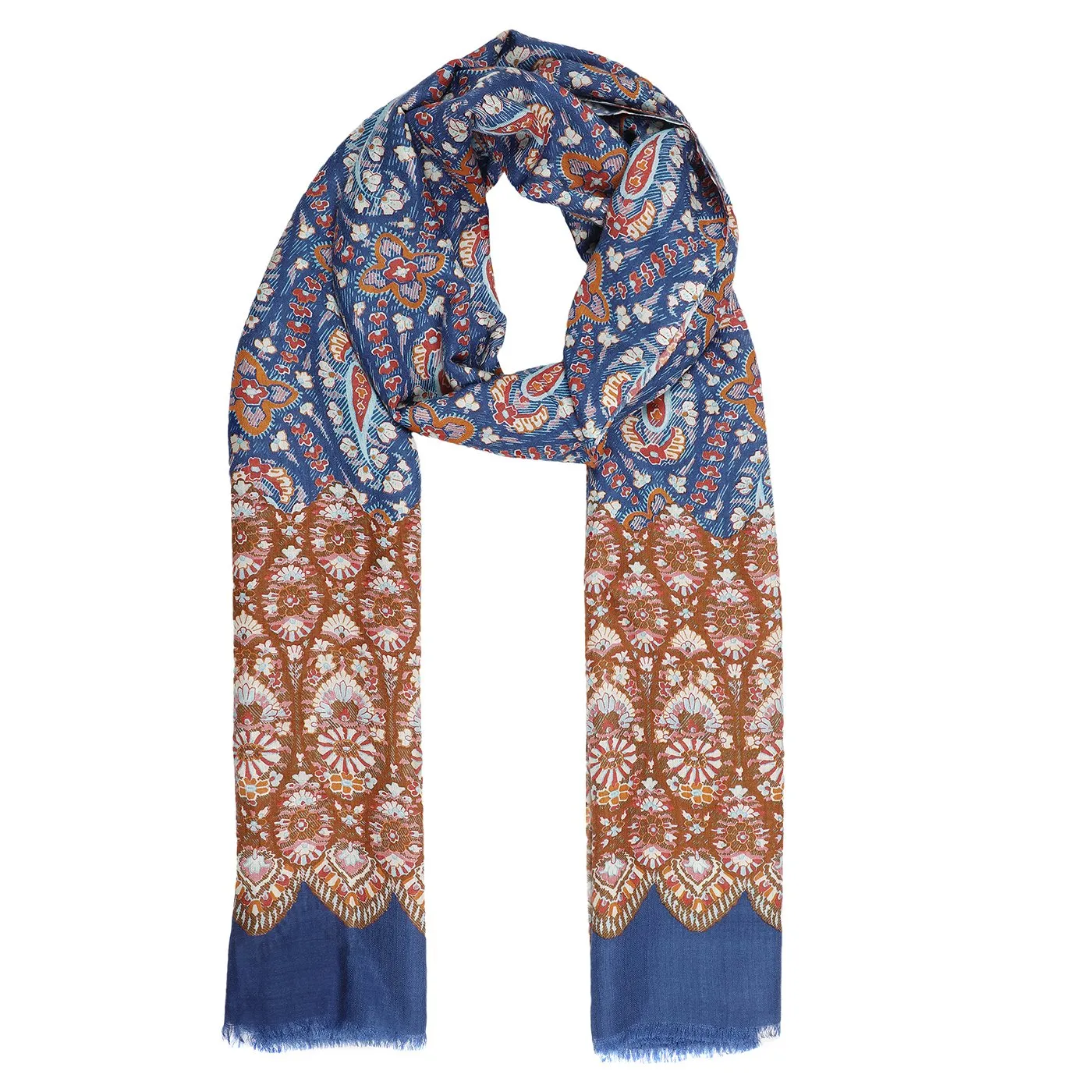 Amrapaali Blue Printed Wool Silk Stole