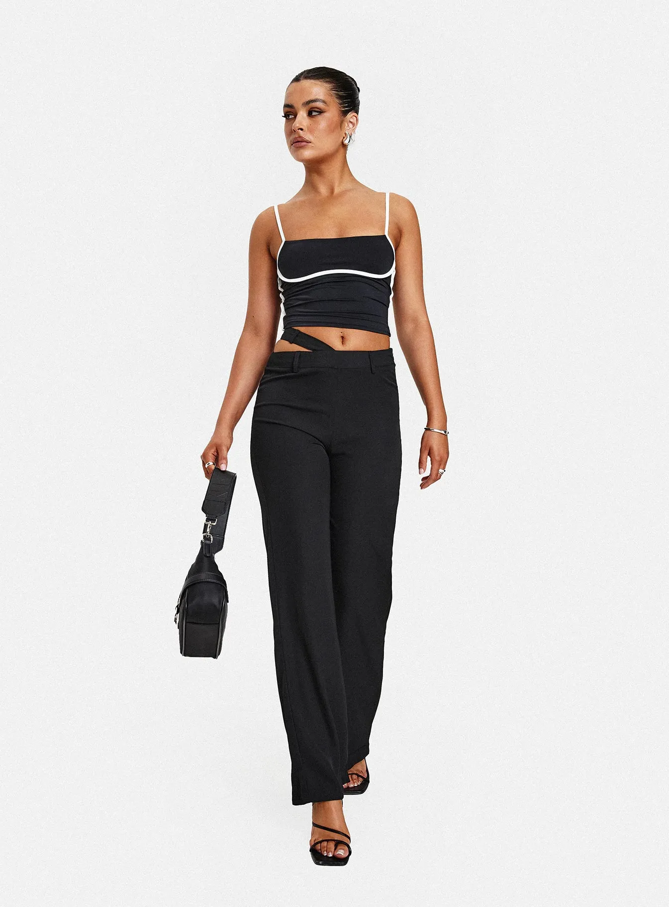 Arino Asymmetric Waistband Pants Black