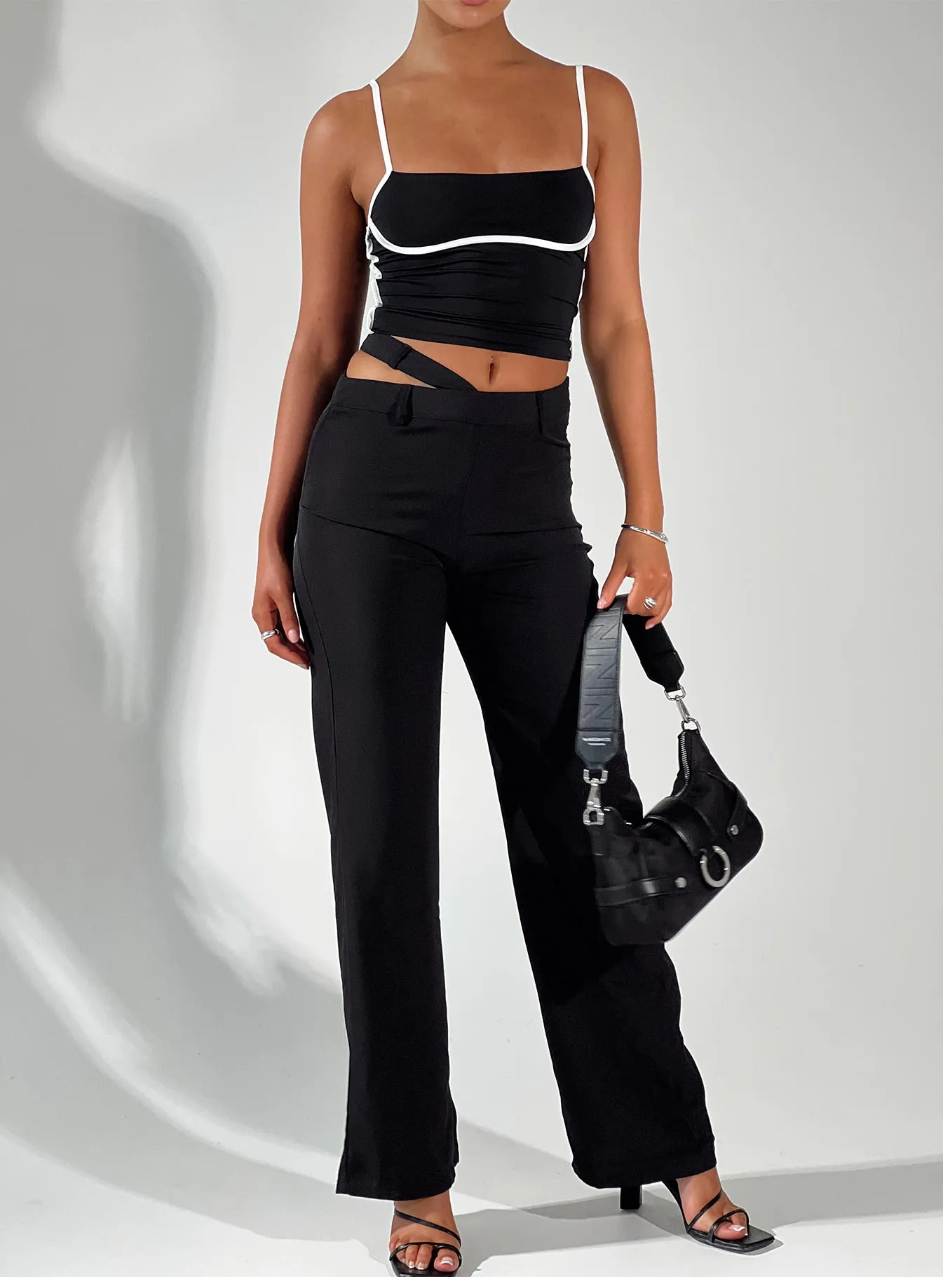 Arino Asymmetric Waistband Pants Black