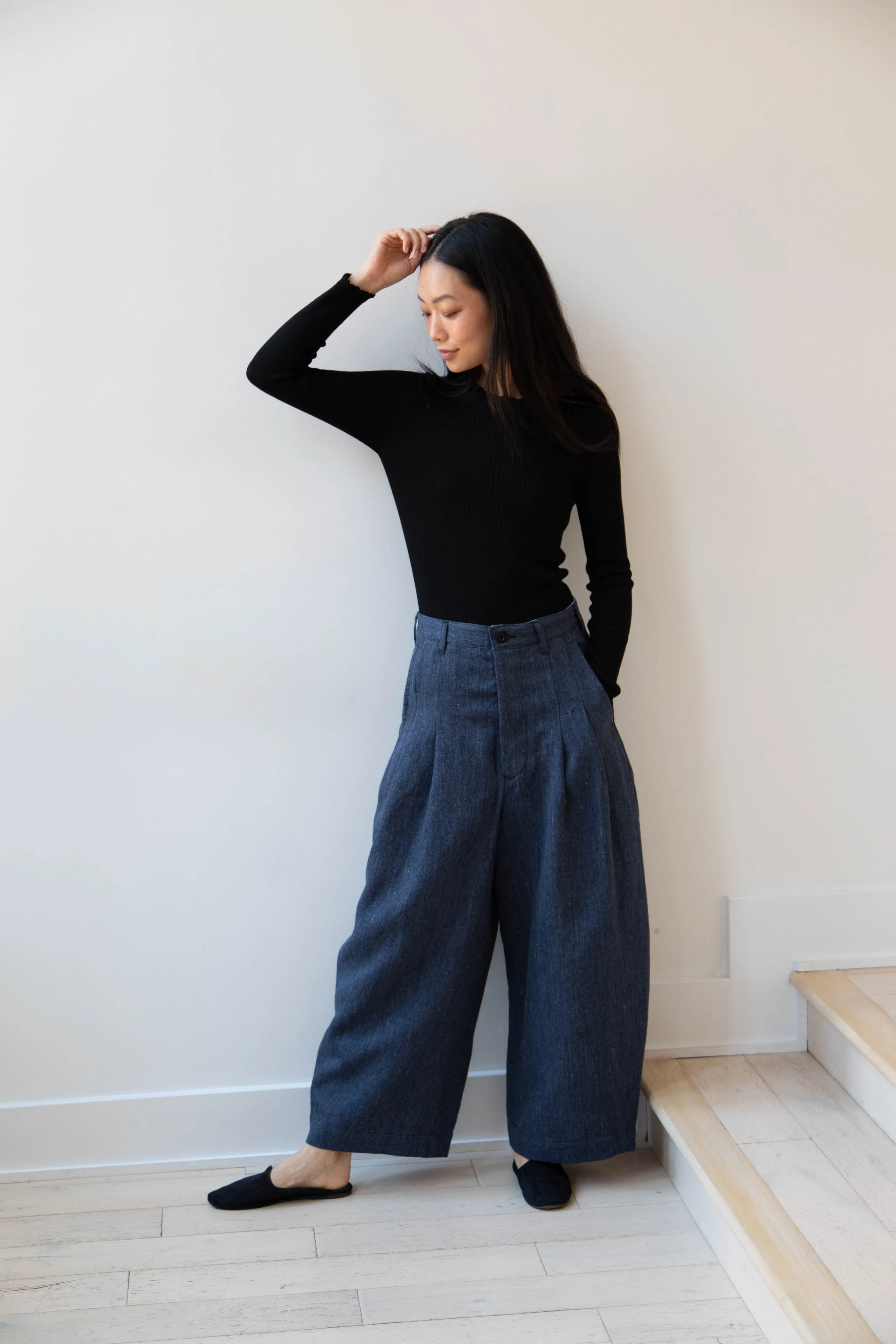 Aseedonclöud | Sankayo Trousers in Indigo Denim Wool