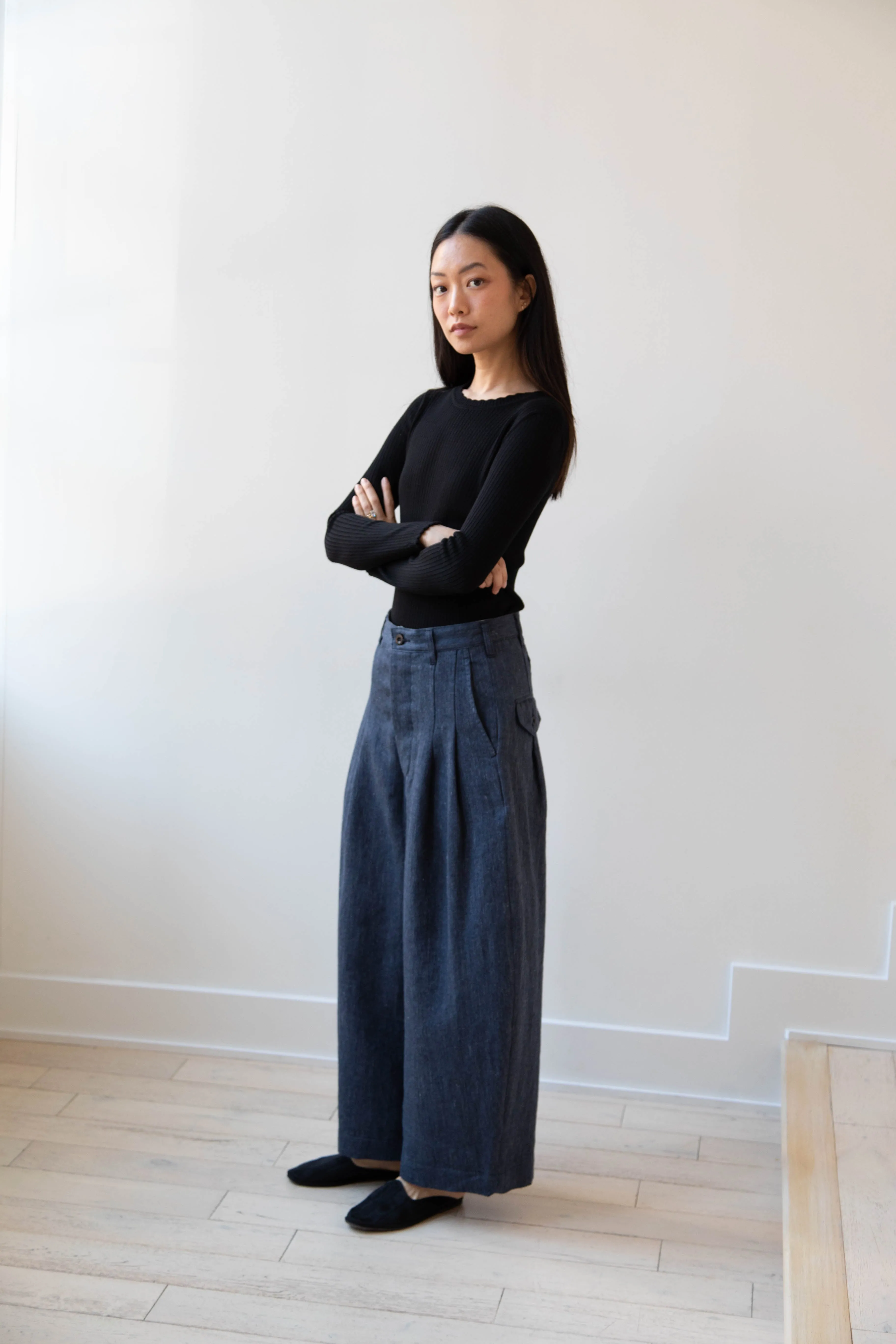 Aseedonclöud | Sankayo Trousers in Indigo Denim Wool