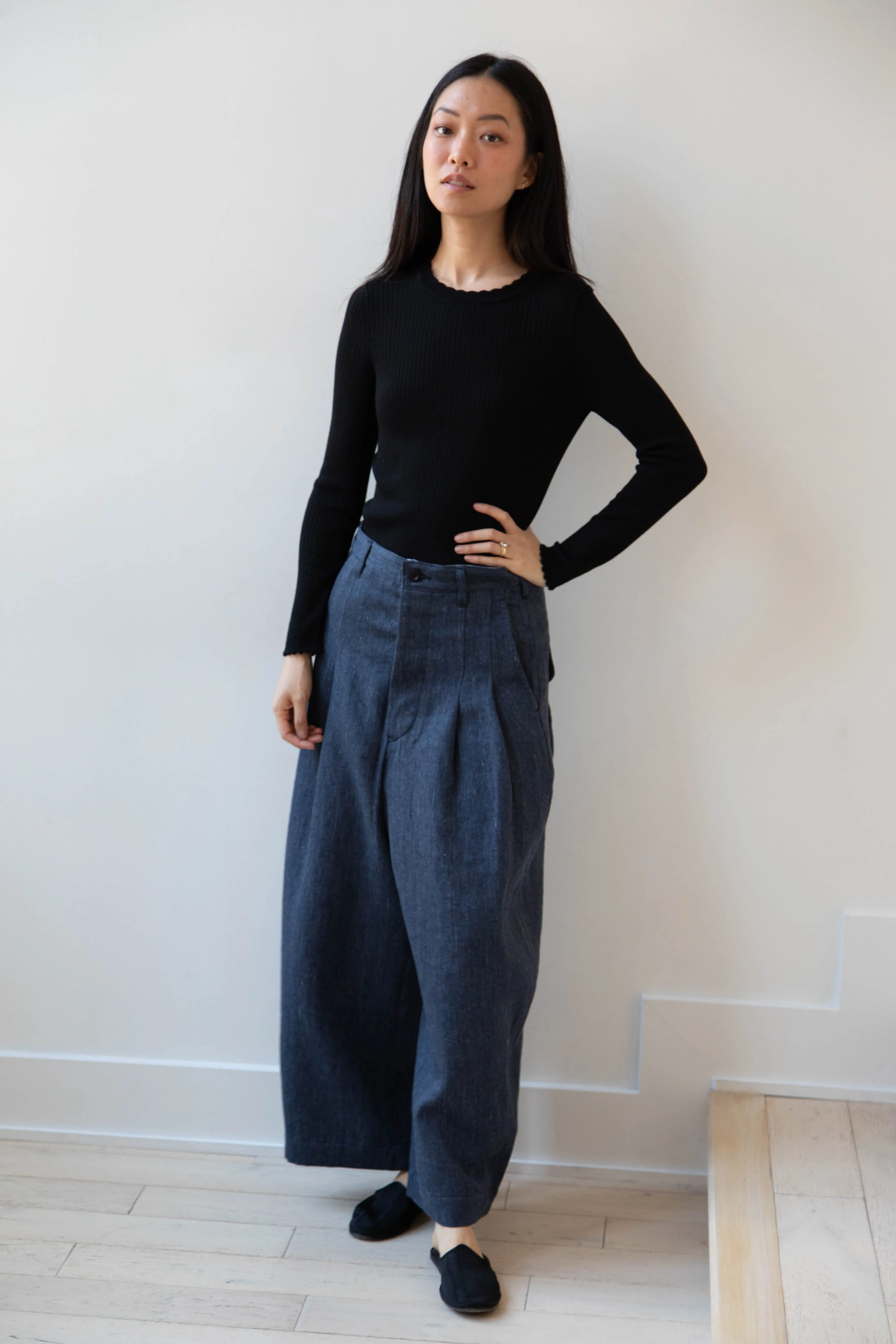 Aseedonclöud | Sankayo Trousers in Indigo Denim Wool