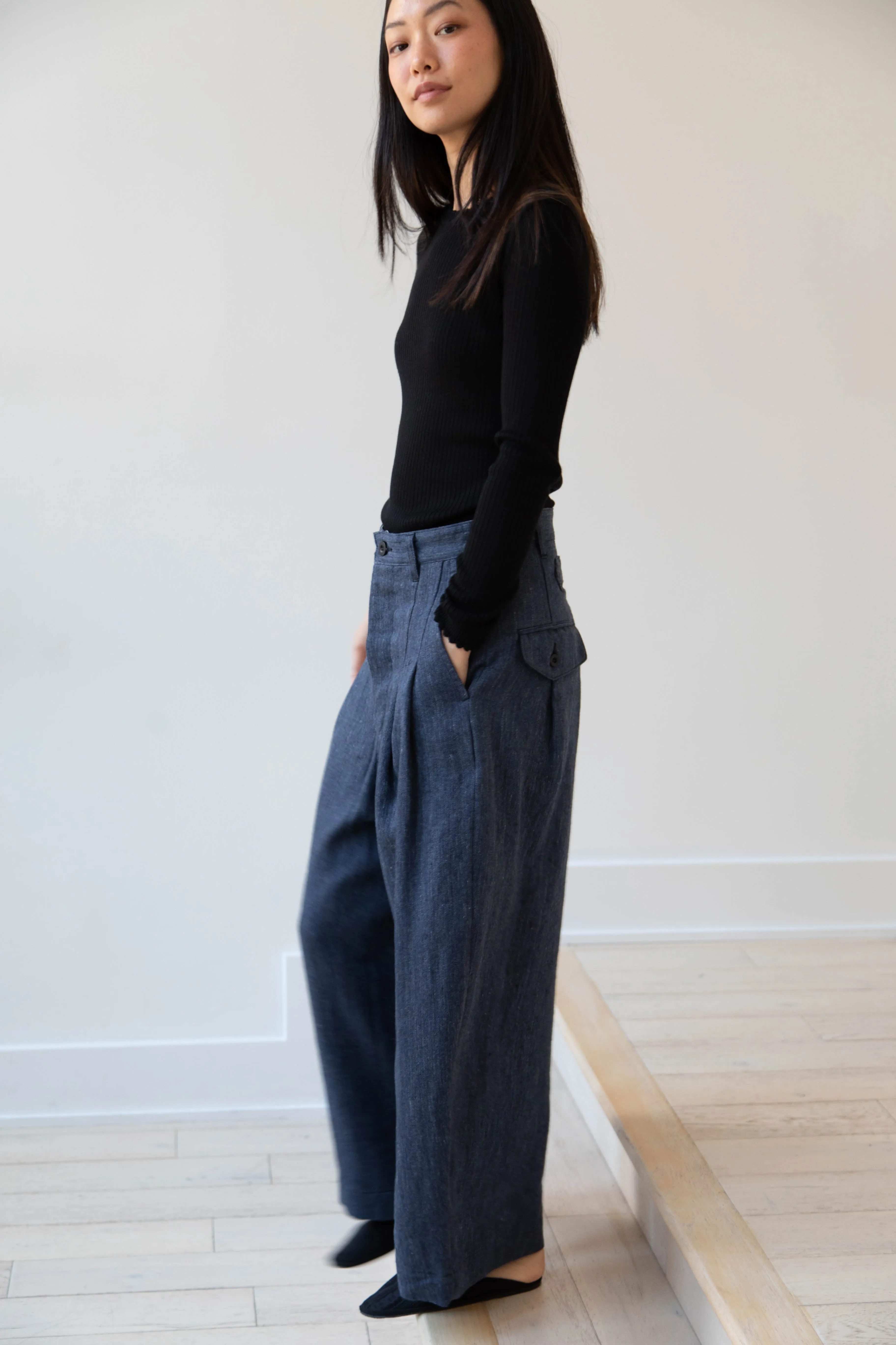 Aseedonclöud | Sankayo Trousers in Indigo Denim Wool