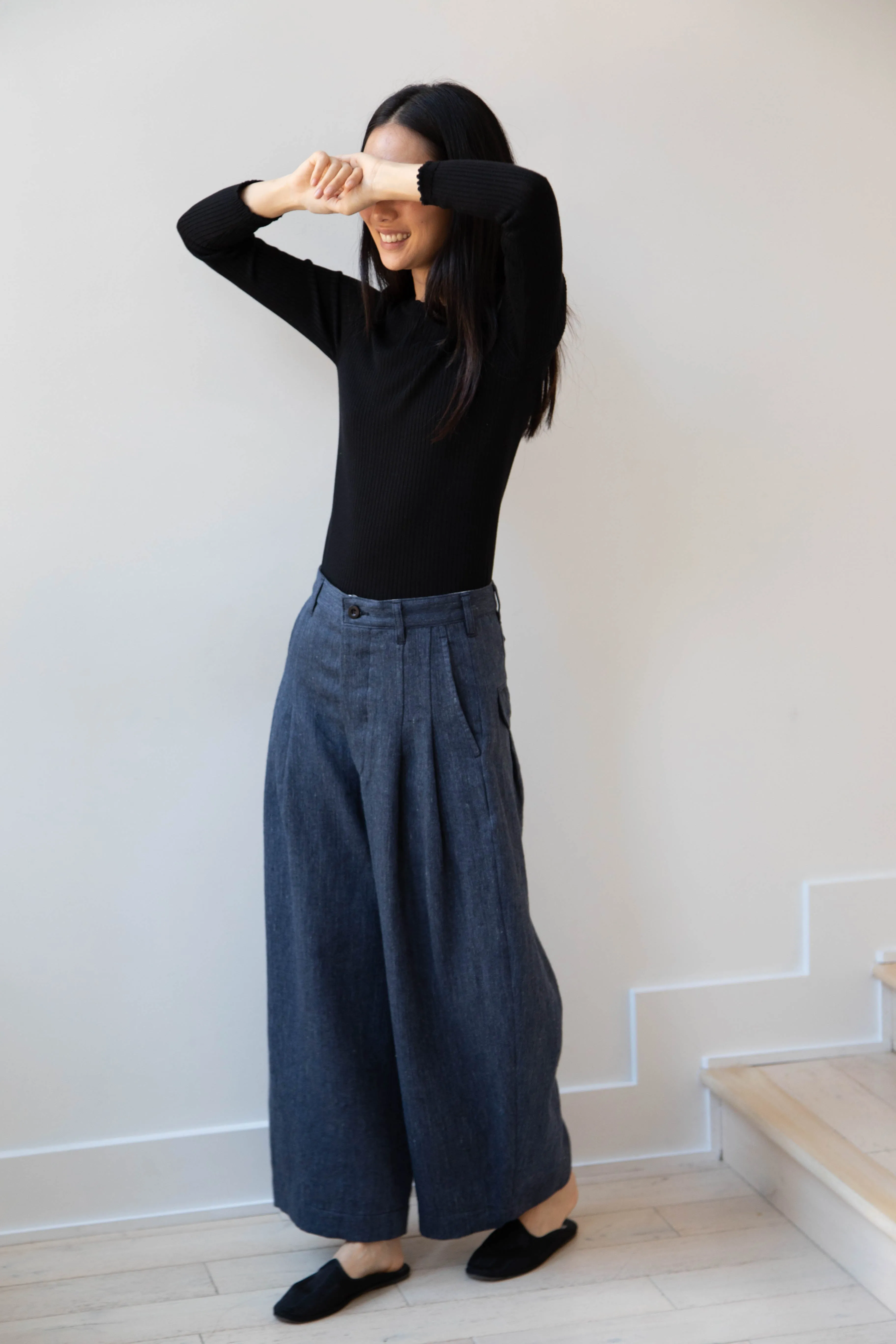 Aseedonclöud | Sankayo Trousers in Indigo Denim Wool