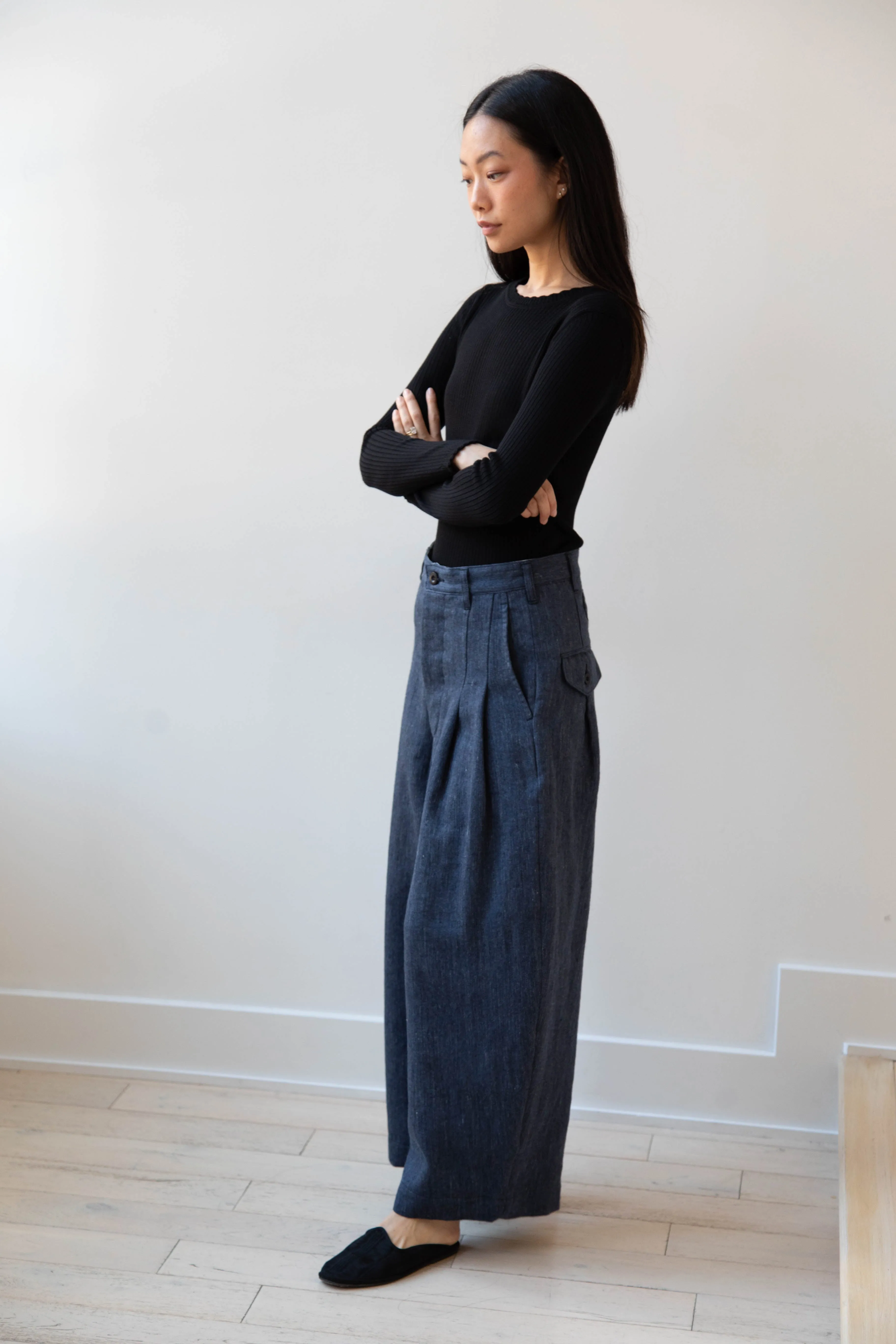 Aseedonclöud | Sankayo Trousers in Indigo Denim Wool