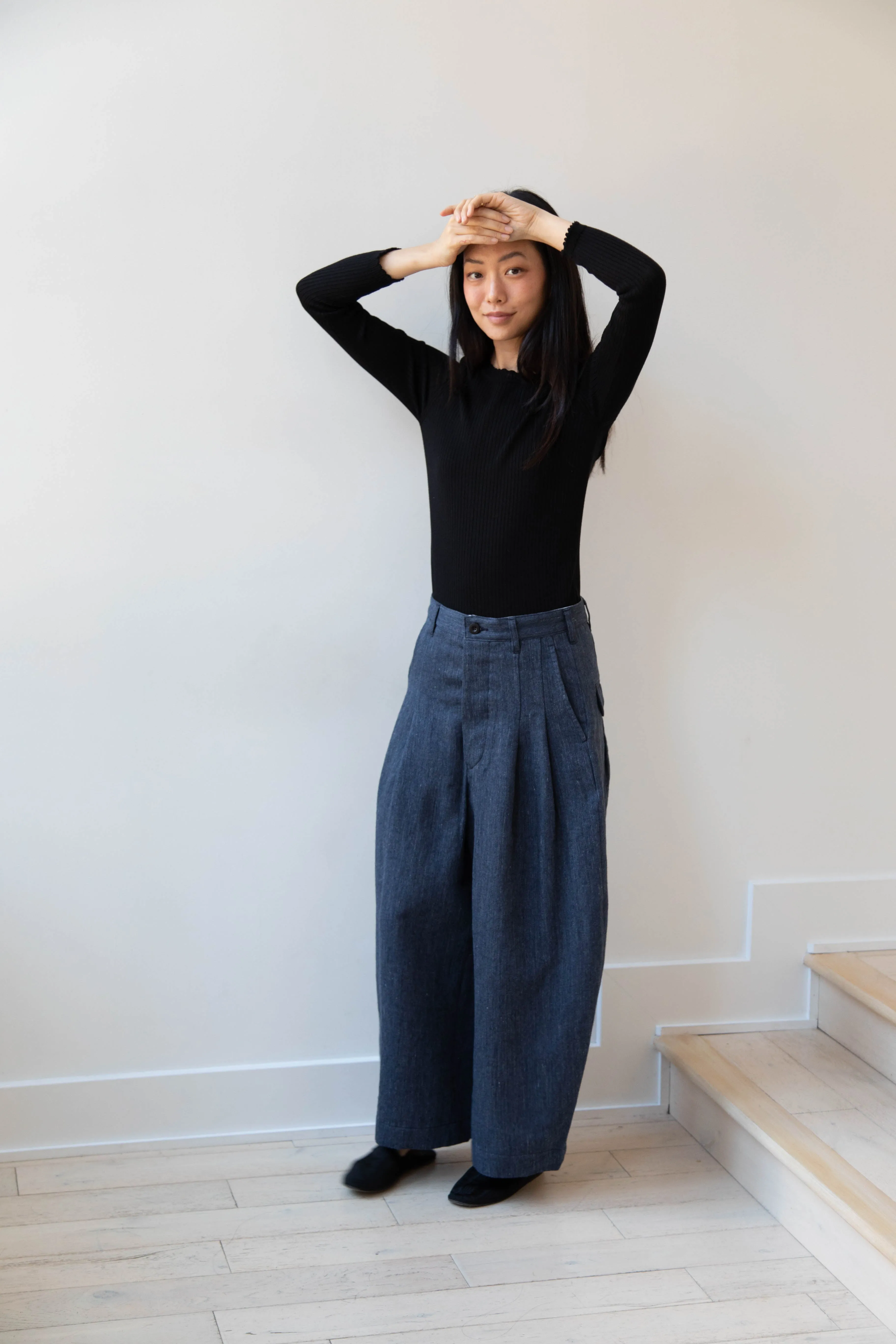 Aseedonclöud | Sankayo Trousers in Indigo Denim Wool