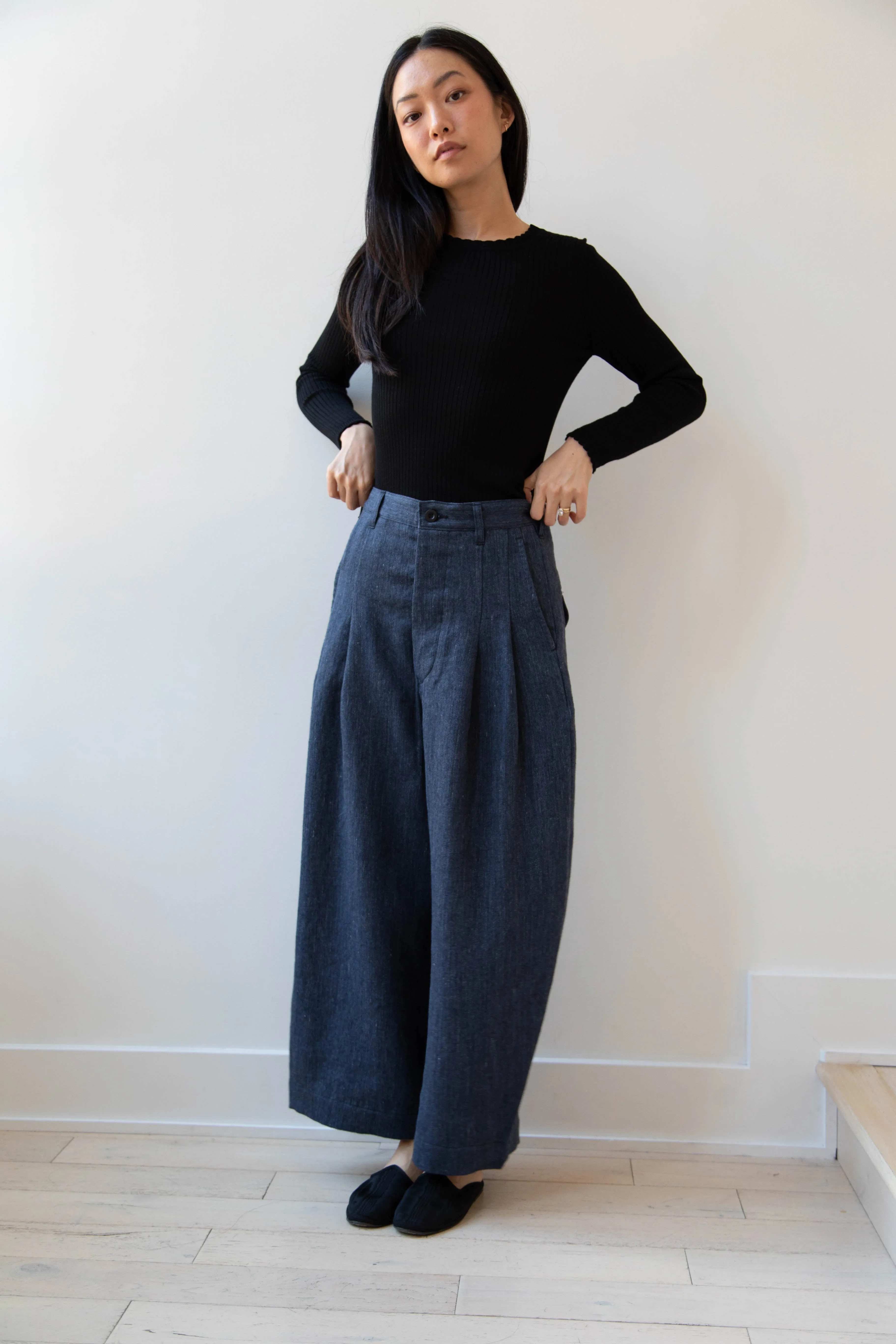 Aseedonclöud | Sankayo Trousers in Indigo Denim Wool