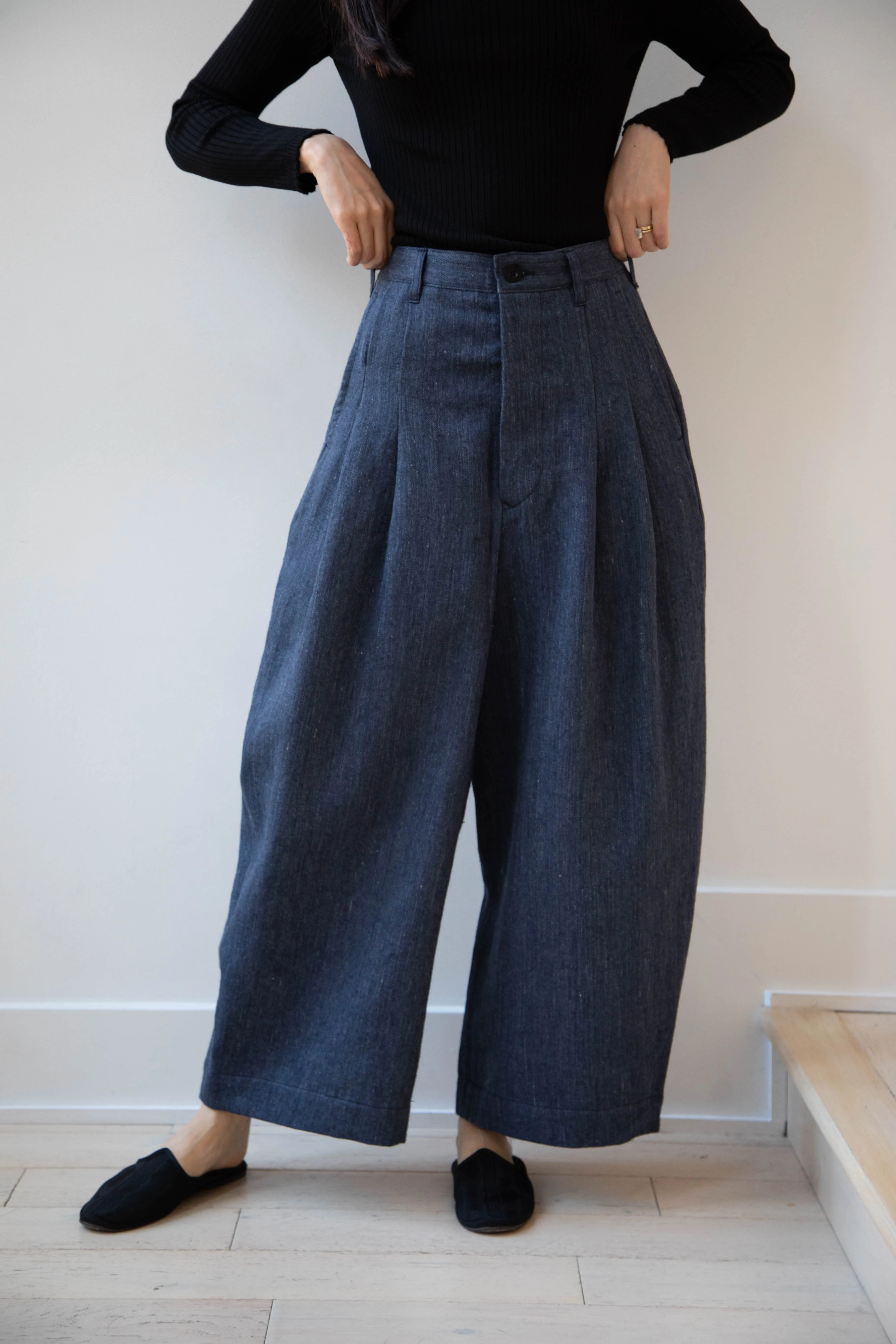 Aseedonclöud | Sankayo Trousers in Indigo Denim Wool