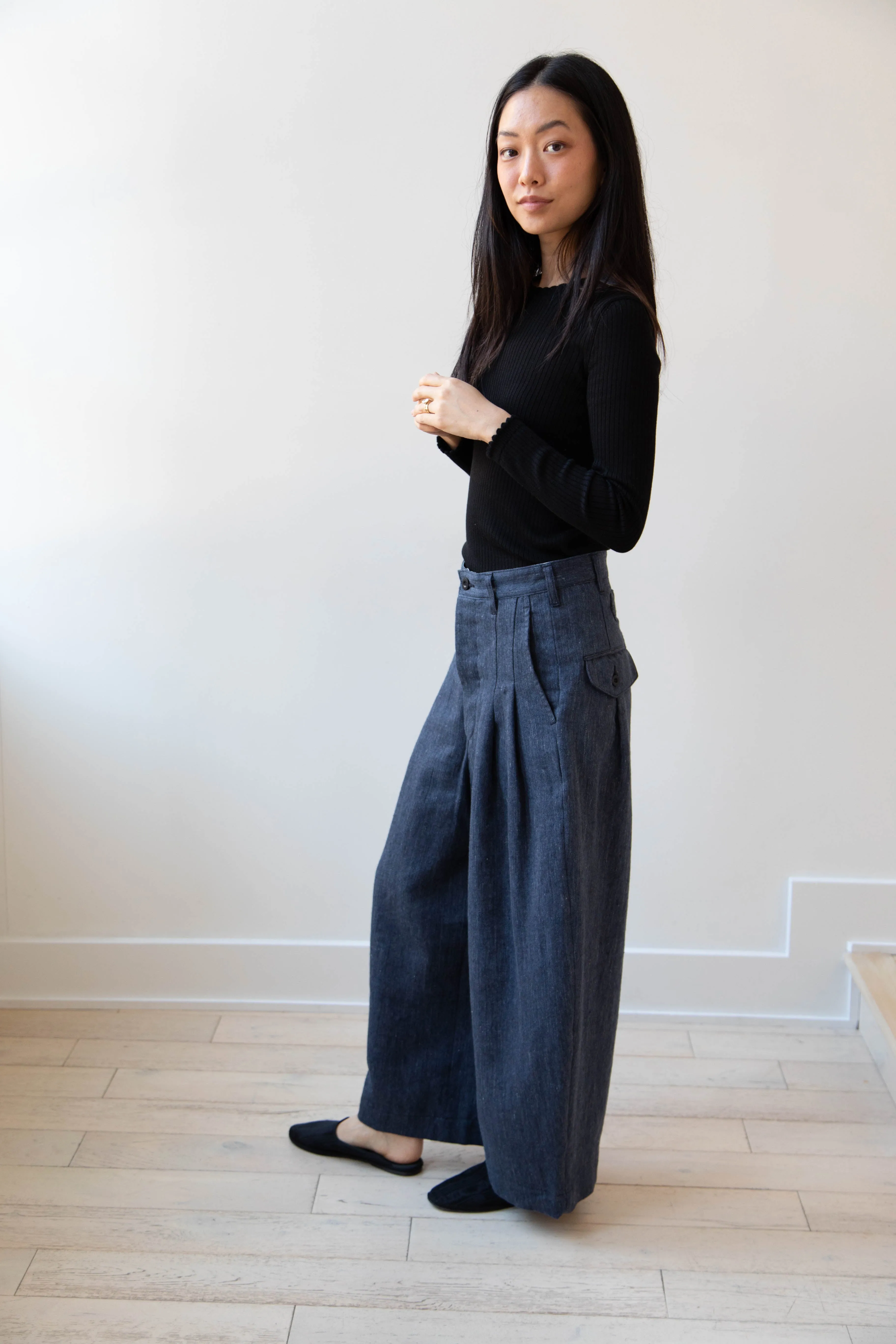 Aseedonclöud | Sankayo Trousers in Indigo Denim Wool