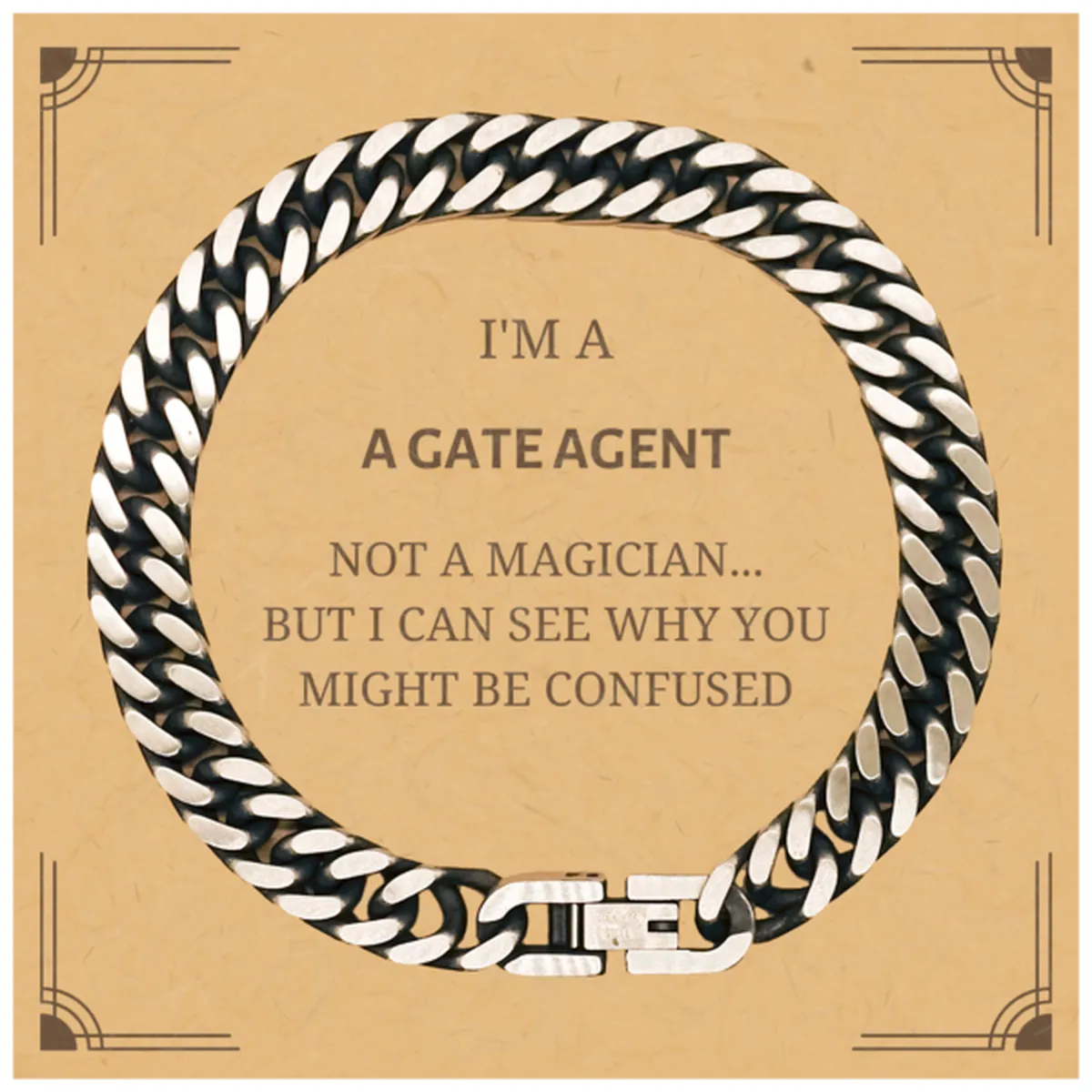 Badass Gate Agent Gifts, I'm Gate Agent not a magician, Sarcastic Cuban Link Chain Bracelet for Gate Agent Birthday Christmas for  Men, Women, Friends, Coworkers