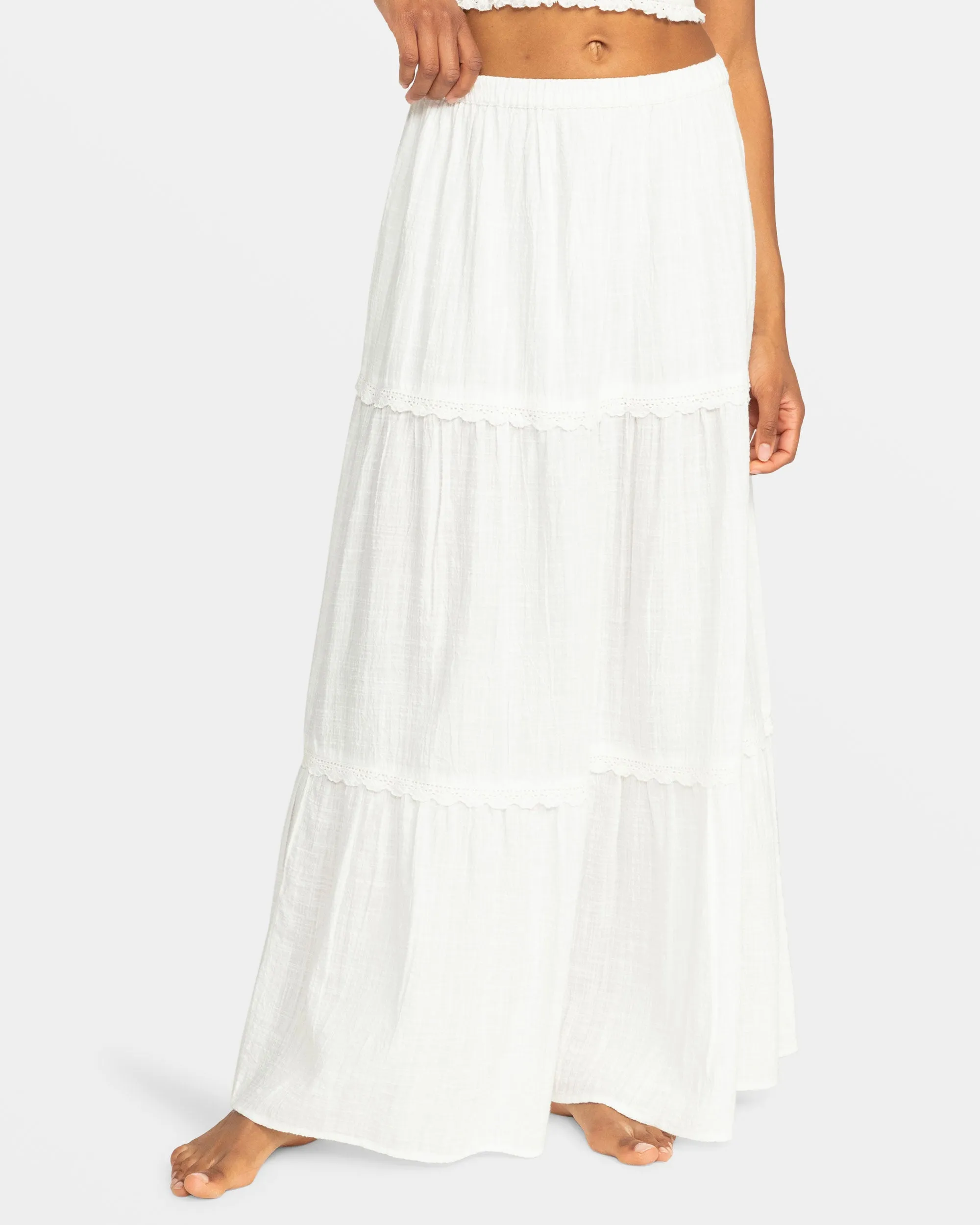 Beachside Tiered Maxi Skirt - Snow White