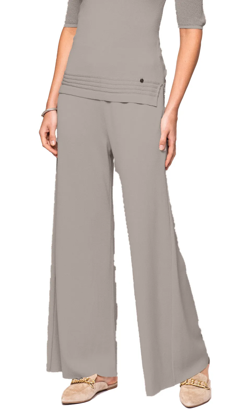 Briana Wide-Leg Milano-Knit Pants - Taupe