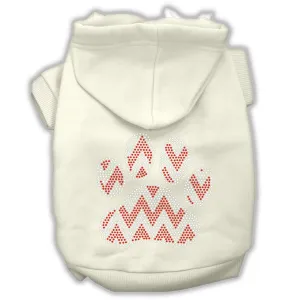 Candy Cane Chevron Paw Rhinestone Dog Hoodie Cream M (12)