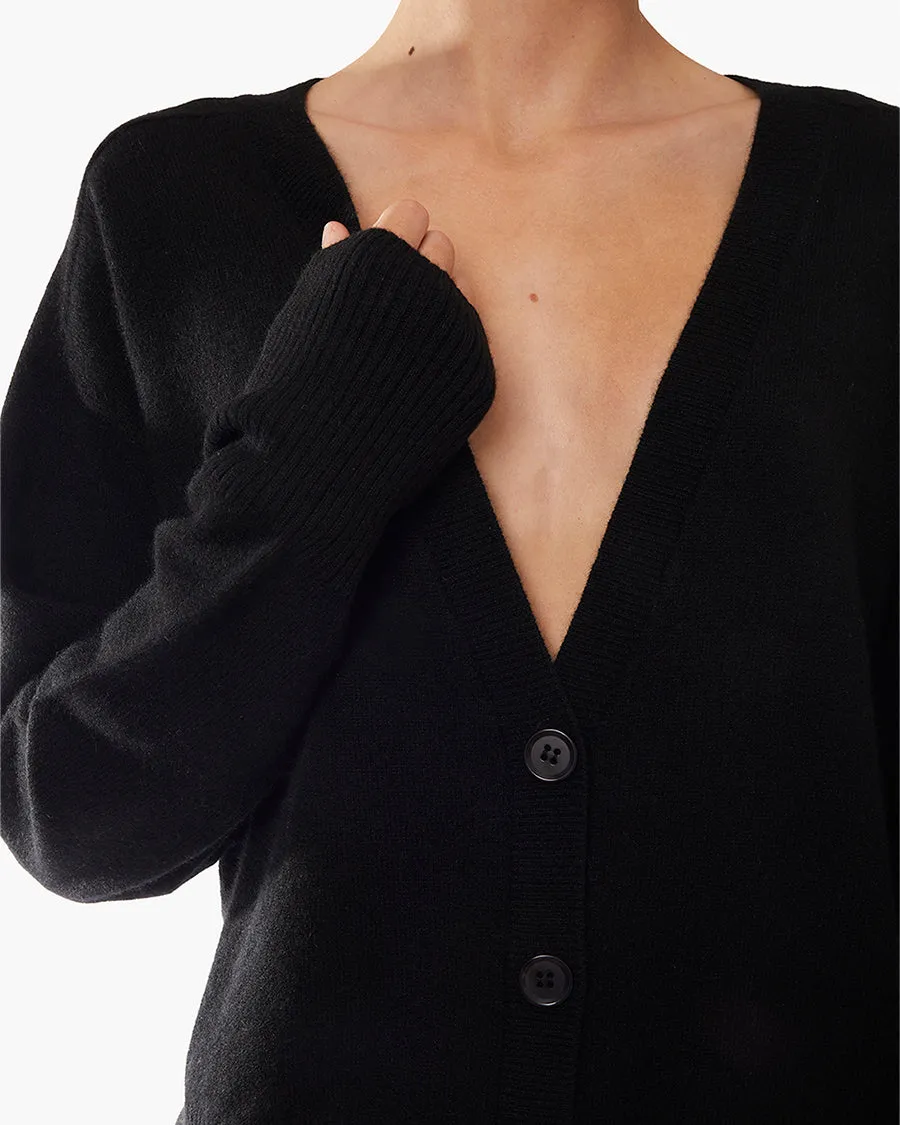 Cashmere V Neck Cardigan - Black