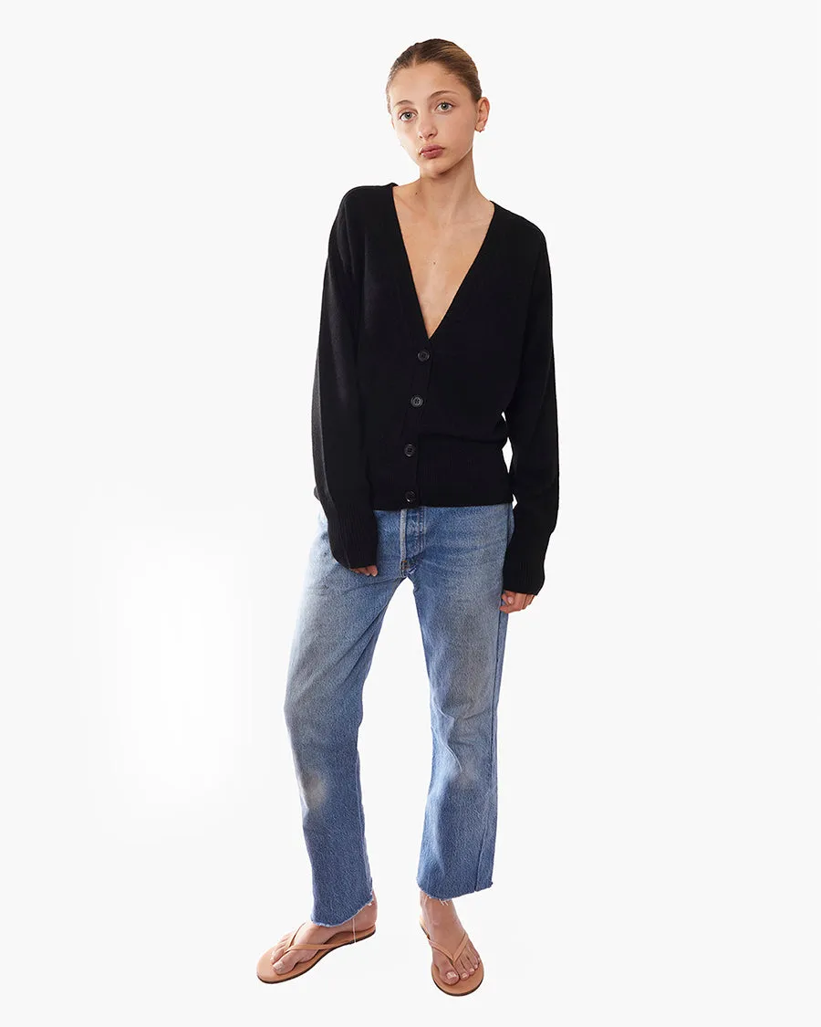 Cashmere V Neck Cardigan - Black