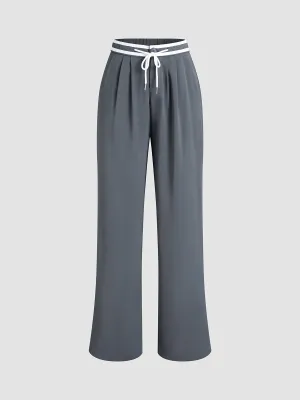 Contrast Binding Drawstring Trendy Straight Leg Pants