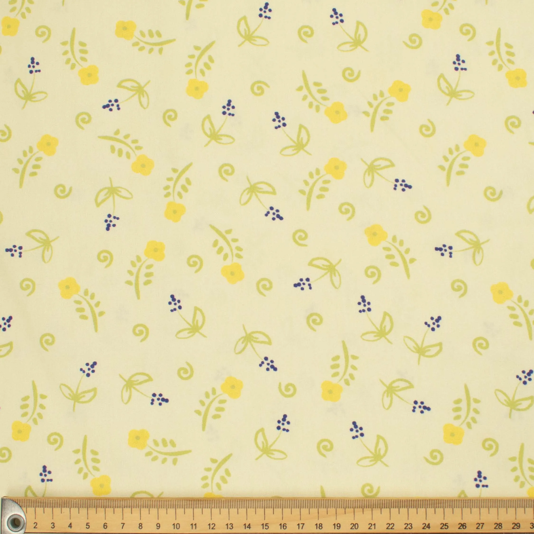 Country Side Collection #06 Blue & Yellow Cartoon Flower on Cream Cotton Prints