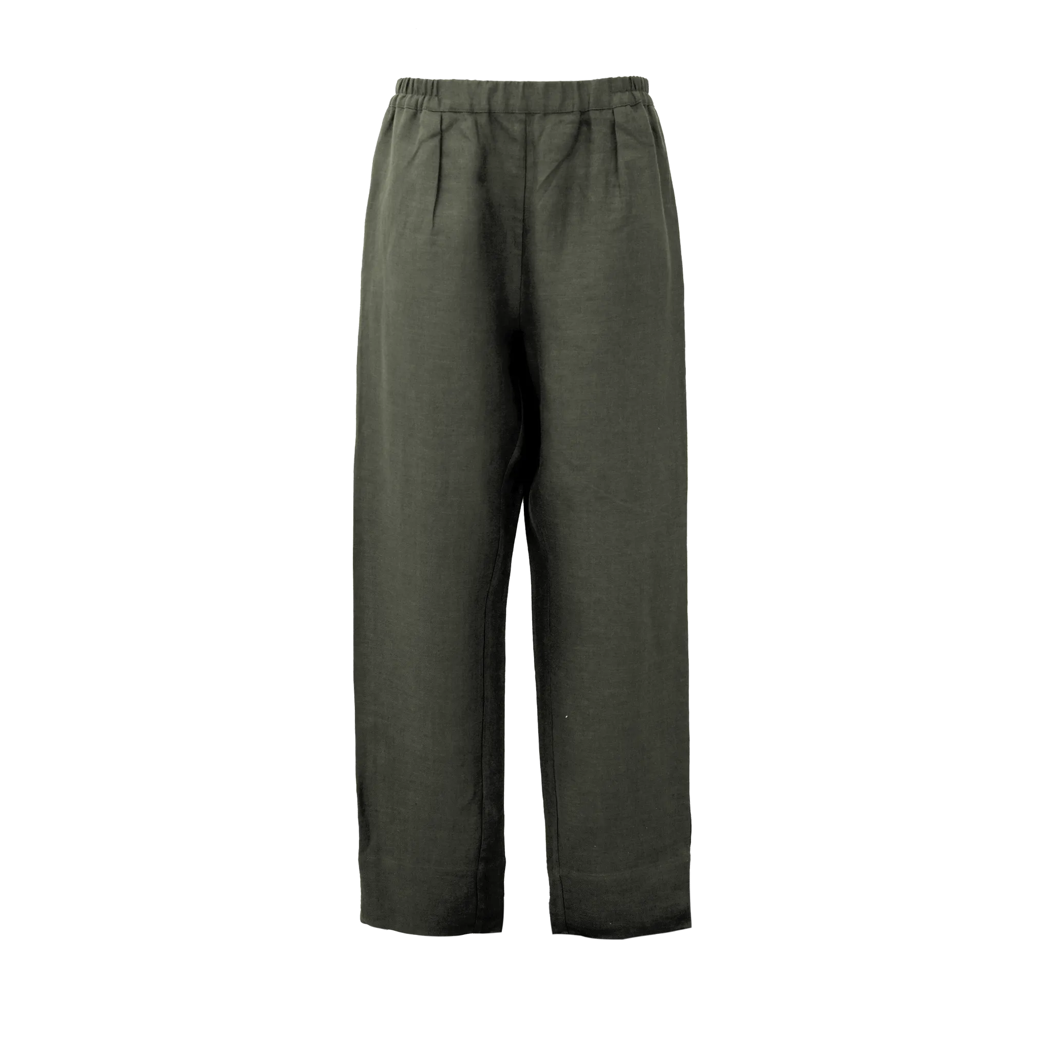 Dark Green Twill Linen Resort Pants