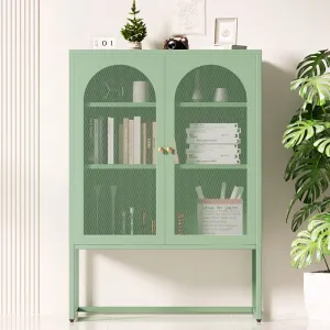 Elma Green Metal Buffet Sideboard, Adjustable Shelves - ArtissIn