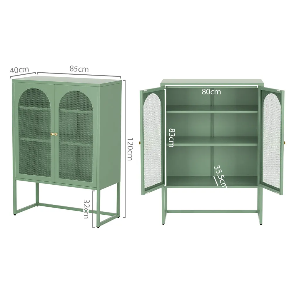 Elma Green Metal Buffet Sideboard, Adjustable Shelves - ArtissIn