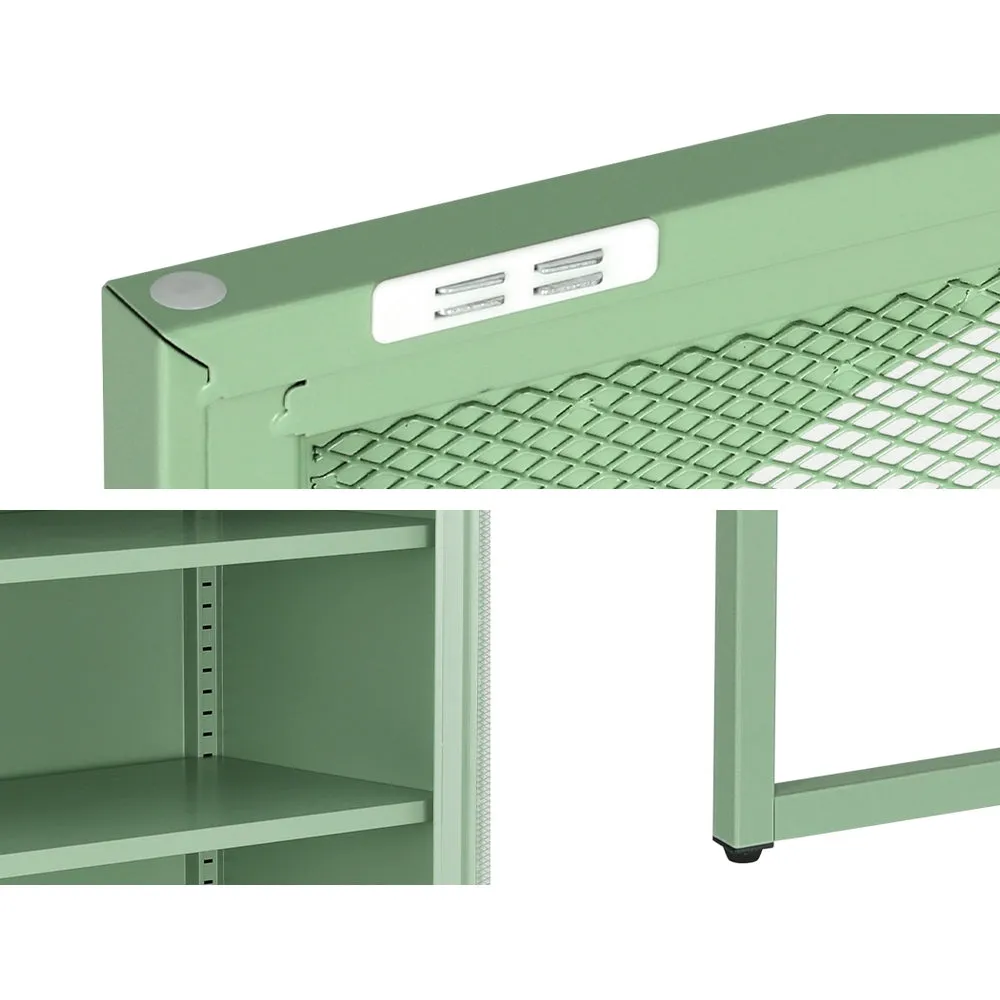 Elma Green Metal Buffet Sideboard, Adjustable Shelves - ArtissIn