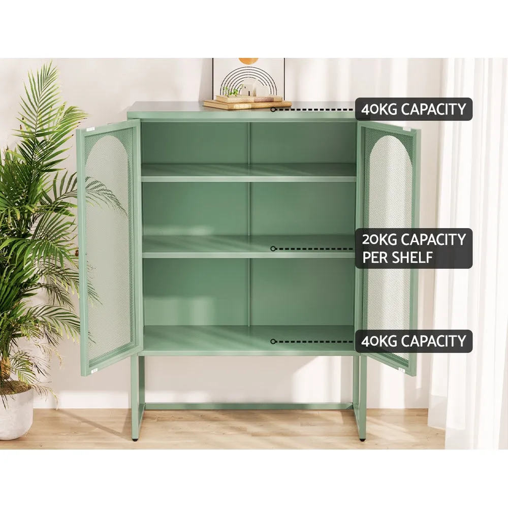 Elma Green Metal Buffet Sideboard, Adjustable Shelves - ArtissIn