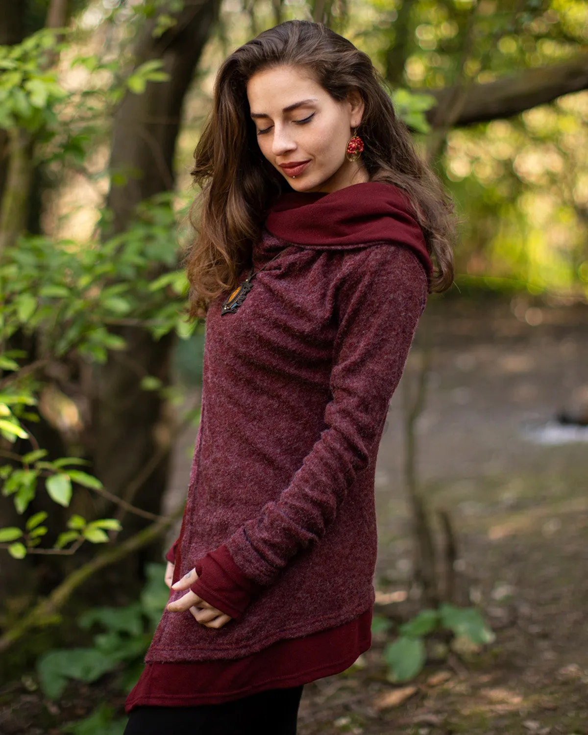 Enchanting Hooded Wrap Cardigan Wine