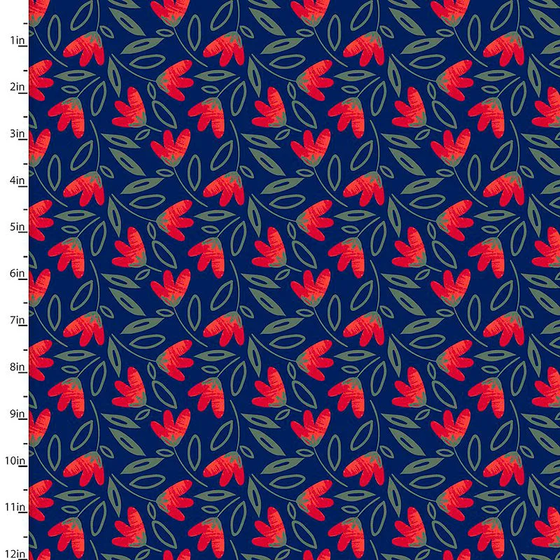 Fabric Editions Madison Red Flower on Navy Cotton Prints