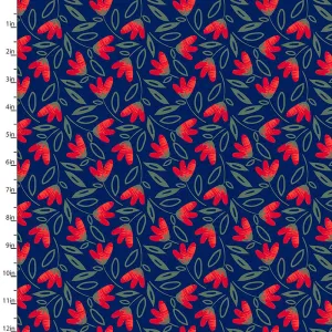 Fabric Editions Madison Red Flower on Navy Cotton Prints