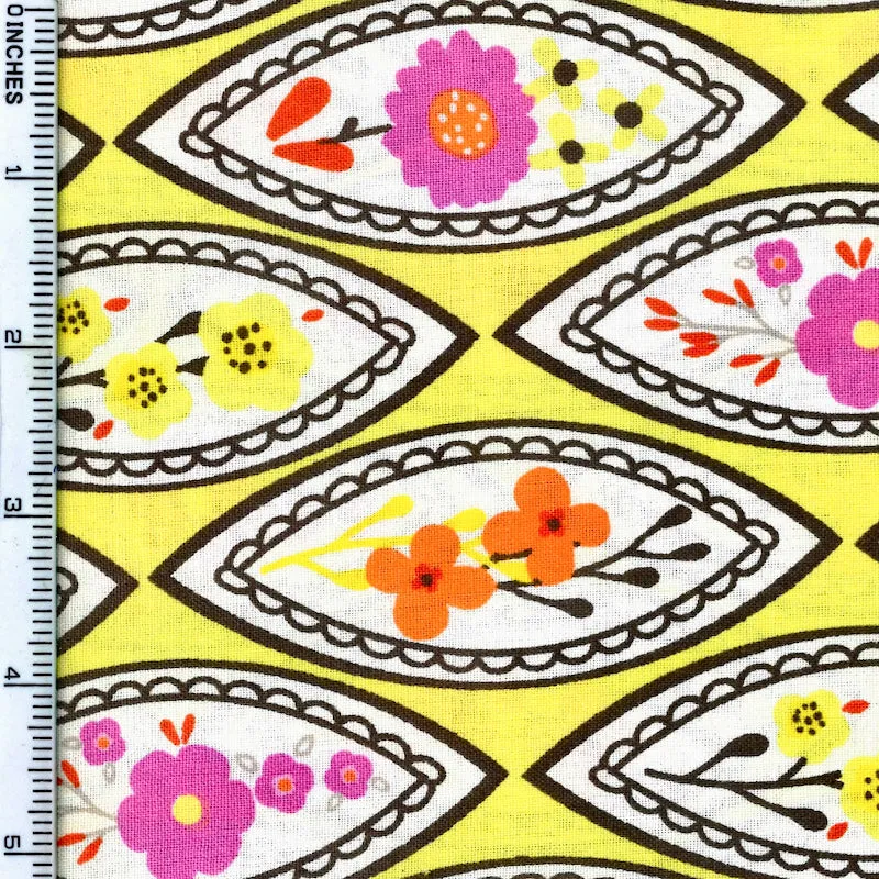 Fabric Editions Valencia Floral on Yellow Cotton Prints