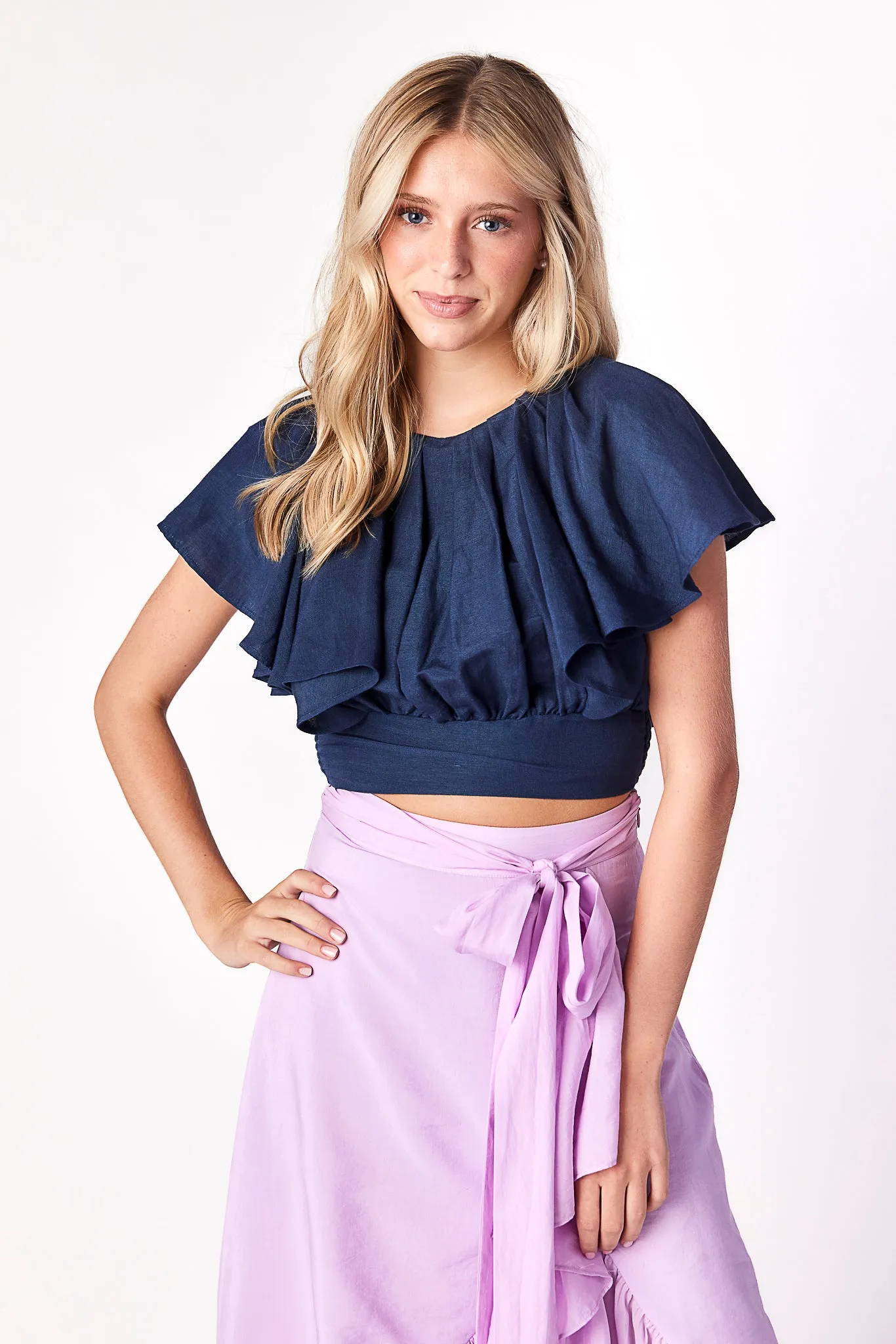 Florence Flounce Top Indigo