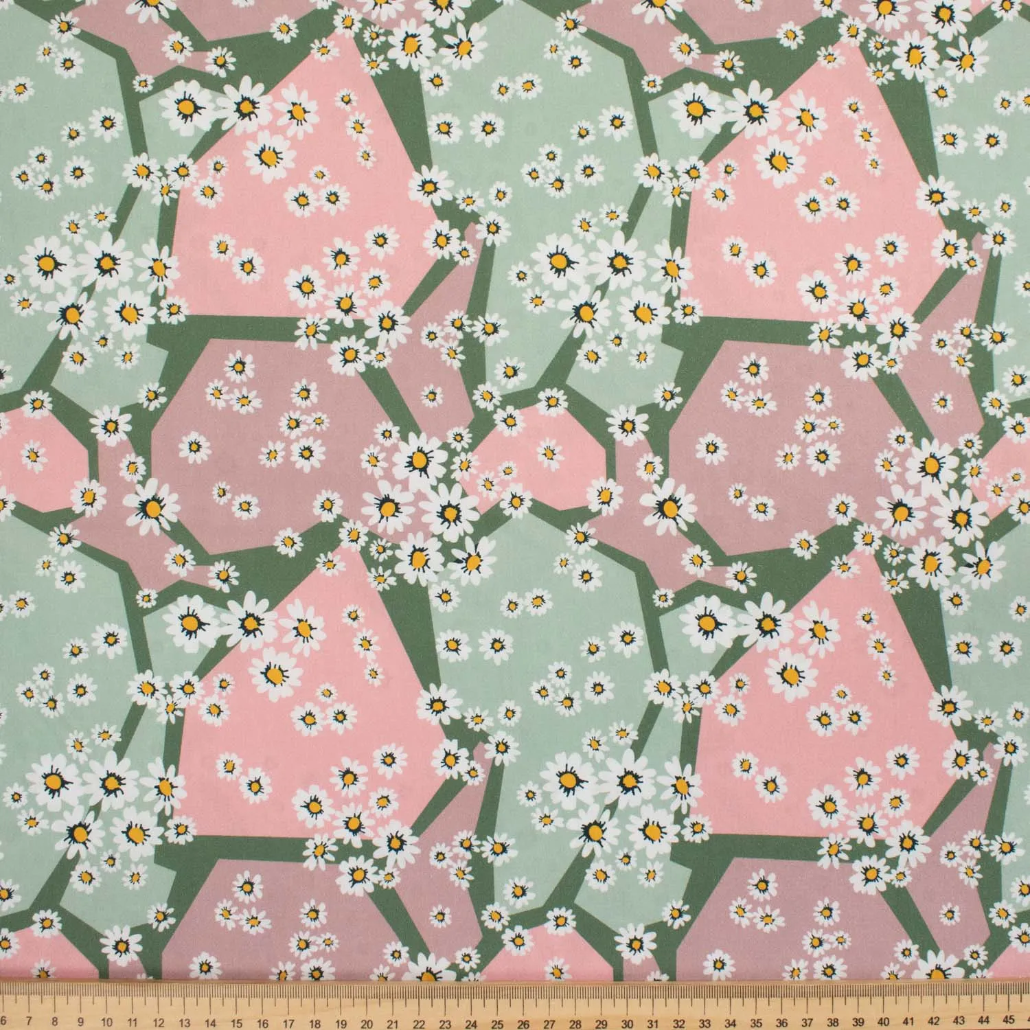 Flowers in Full Bloom Series Colourful Flowers on Pink & Mint Geometric Cotton Prints