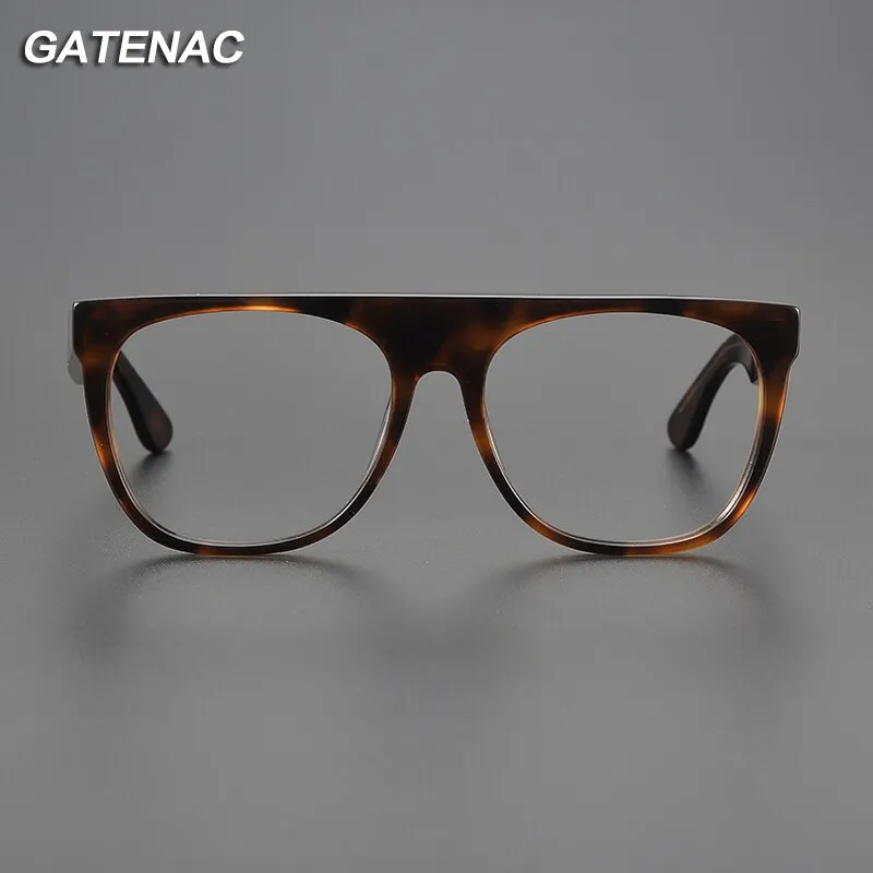 Gatenac Unisex Full Rim Flat Top Round Acetate Eyeglasses Gxyj1056