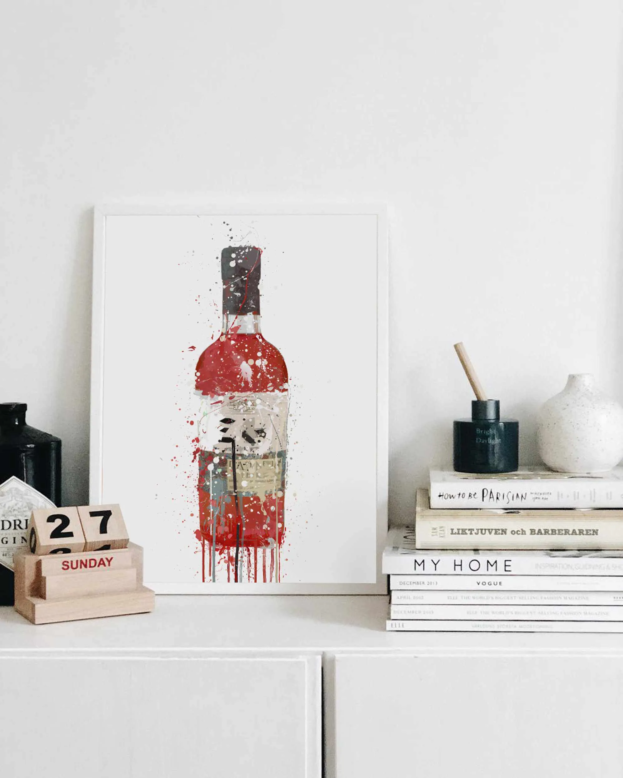 Gin Bottle Wall Art Print 'Berry'