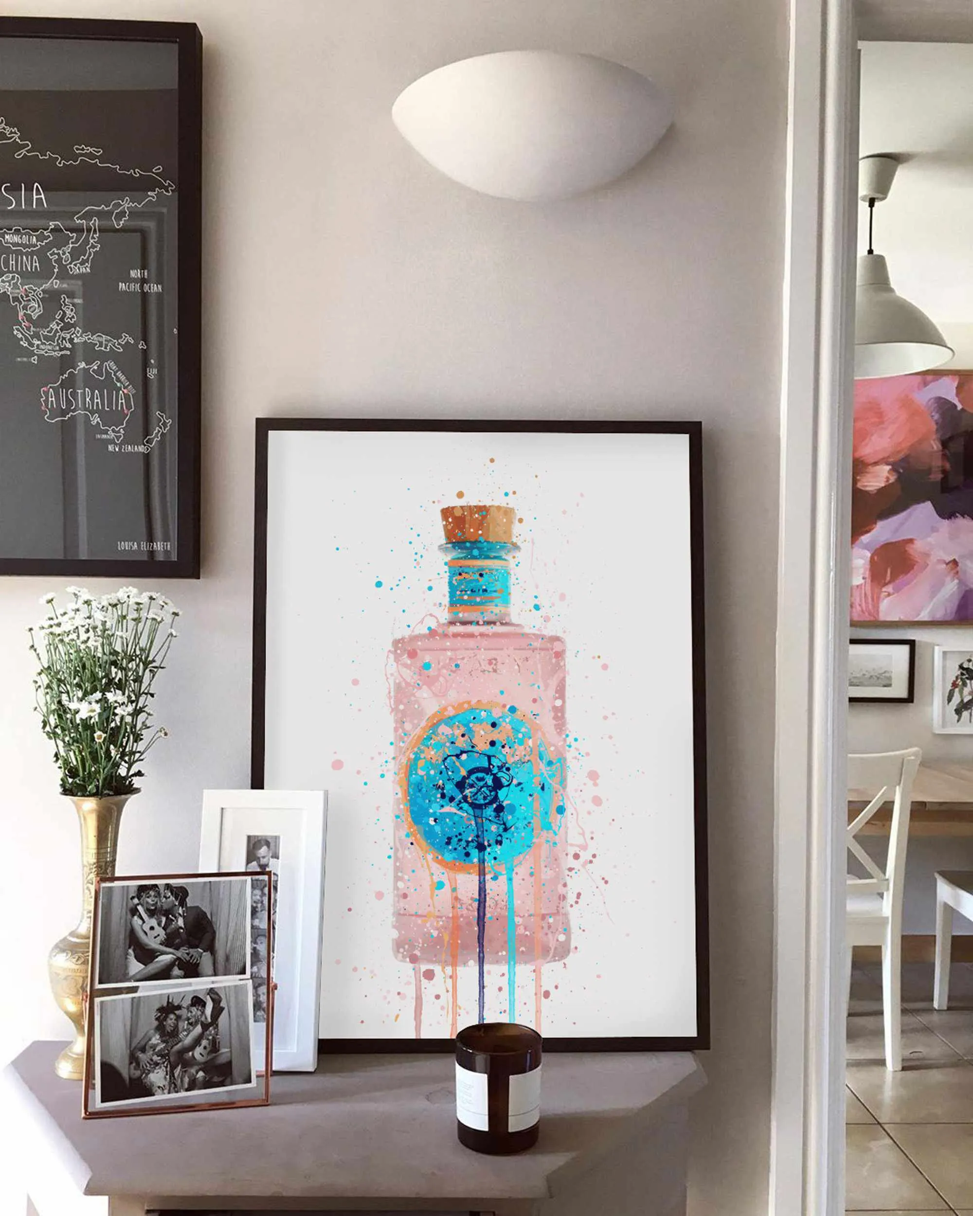 Gin Bottle Wall Art Print 'Bubblegum'