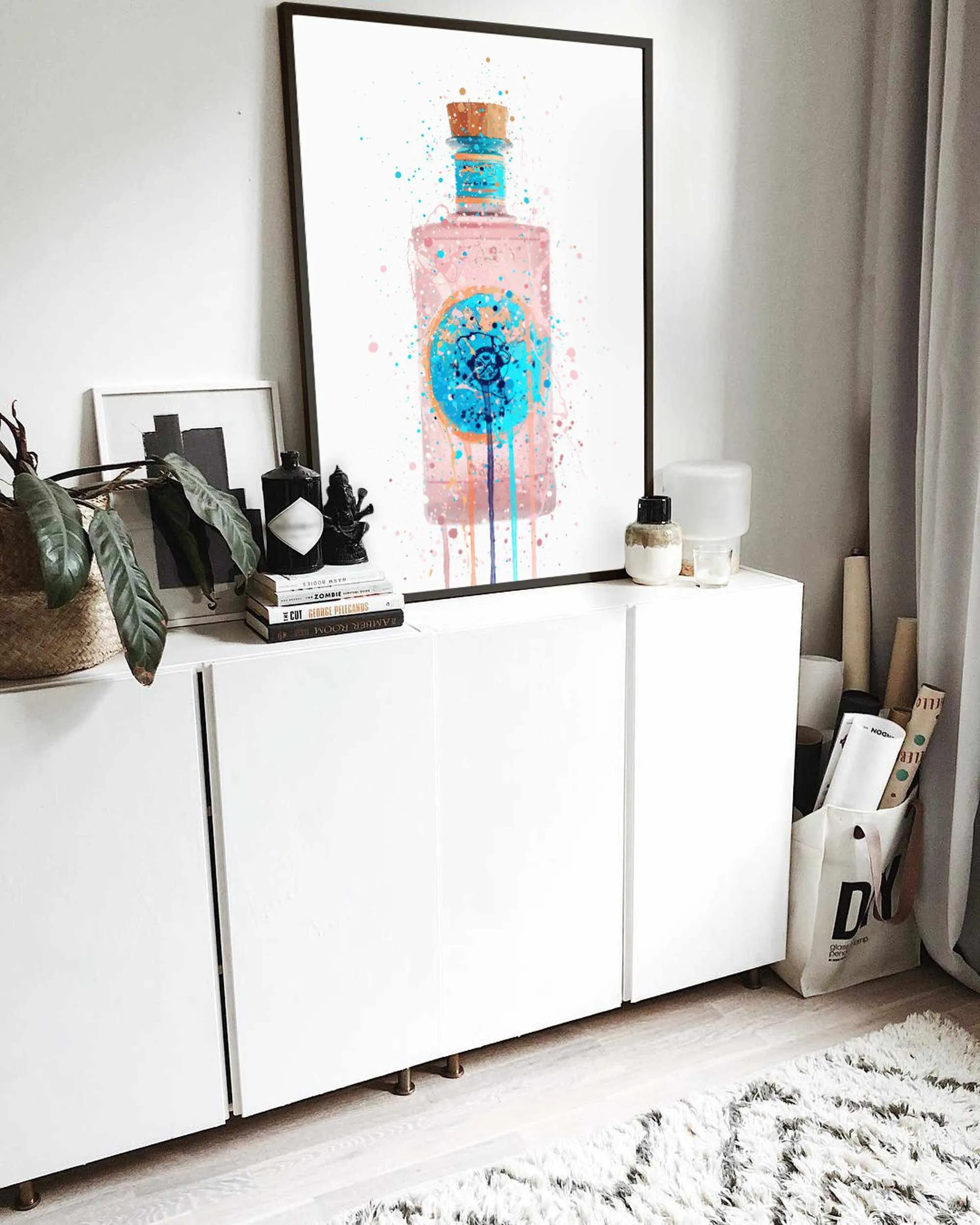 Gin Bottle Wall Art Print 'Bubblegum'