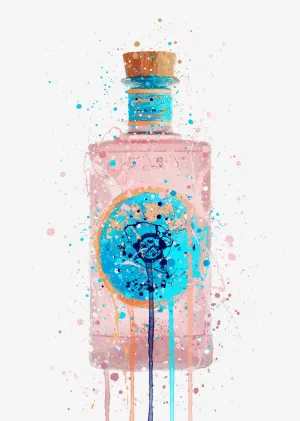 Gin Bottle Wall Art Print 'Bubblegum'