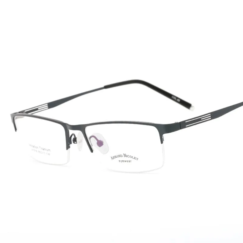 Handoer Unisex Semi Rim Rectangle Titanium Eyeglasses A1518