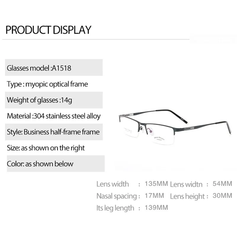 Handoer Unisex Semi Rim Rectangle Titanium Eyeglasses A1518