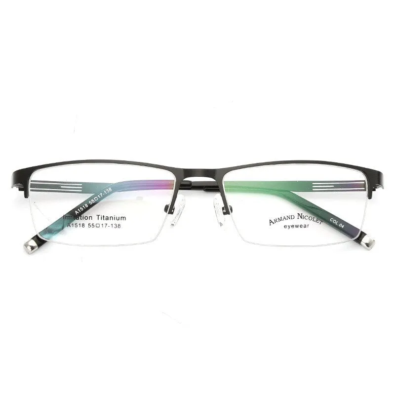 Handoer Unisex Semi Rim Rectangle Titanium Eyeglasses A1518