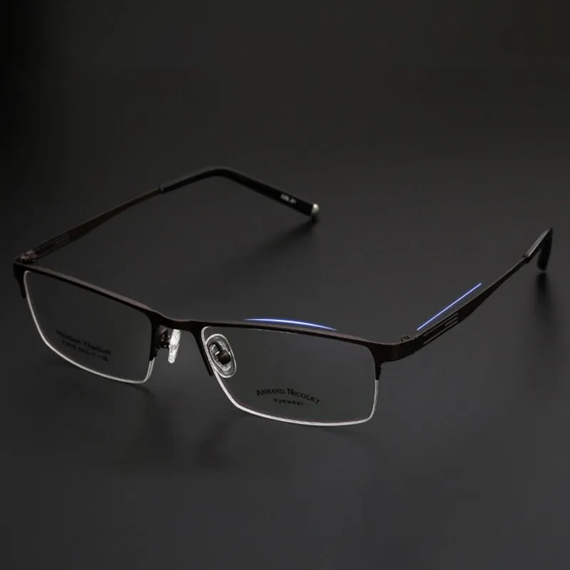 Handoer Unisex Semi Rim Rectangle Titanium Eyeglasses A1518