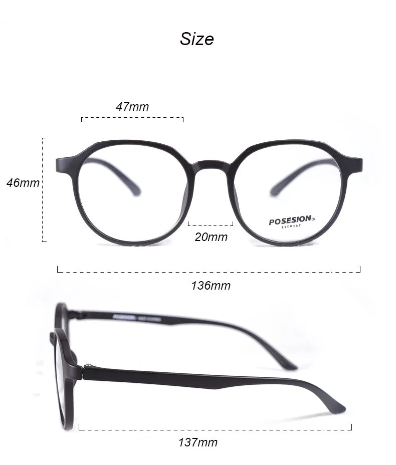 Hdcrafter Unisex Full Rim Round TR 90 Acetate Frame Eyeglasses Ps1066