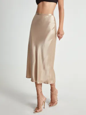 High Waisted Satin Trendy Flowy Midi Skirt