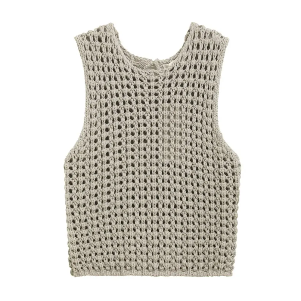 Hollow Out Knitting Pullover Sweaters For Women Round Neck Sleeveless Loose Casual Vests Female Fashion Clothing