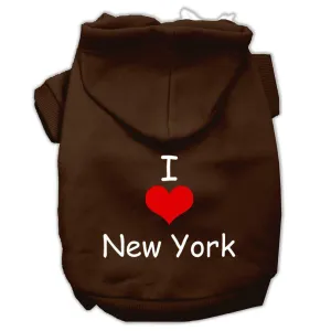 I Love New York Screen Print Pet Hoodies Brown Size Sm (10)