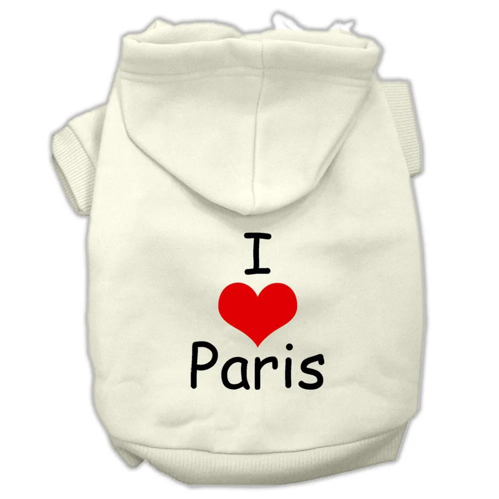 I Love Paris Screen Print Pet Hoodies Cream Size XXL (18)