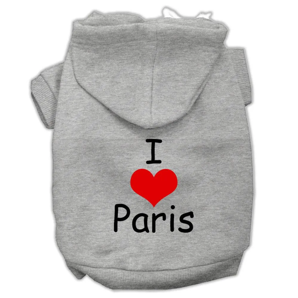 I Love Paris Screen Print Pet Hoodies Grey Size Lg (14)