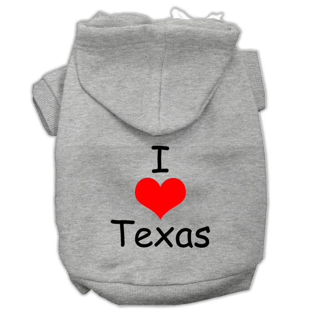 I Love Texas Screen Print Pet Hoodies Grey Size Med (12)